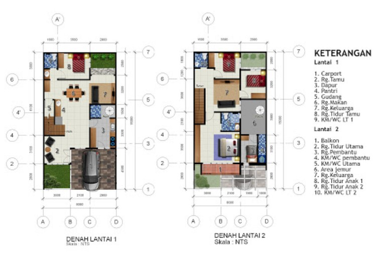 Desain Rumah 8 x 10 2 Lantai 4 Kamar