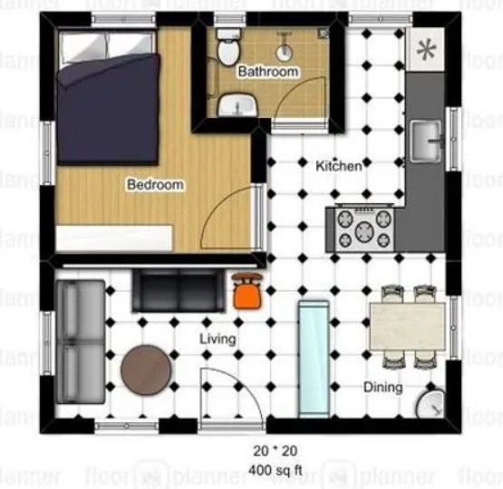 Desain Rumah 6x6 dengan satu ruang keluarga