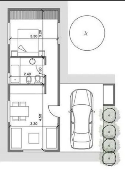 Desain Rumah 6x6 type 36 bentuk lurus