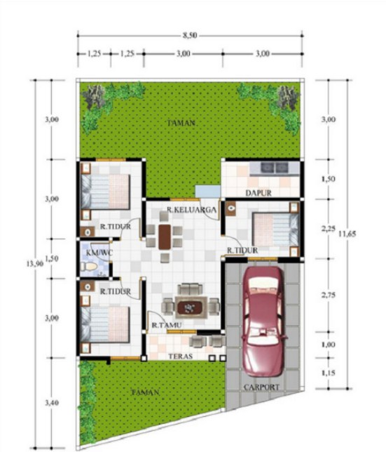 Desain Rumah 6x10 3 Kamar