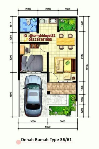 Desain rumah 6x10 dengan 1 kamar tidur