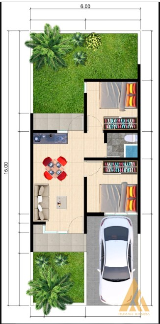 Contoh Denah Desain Rumah 6x15