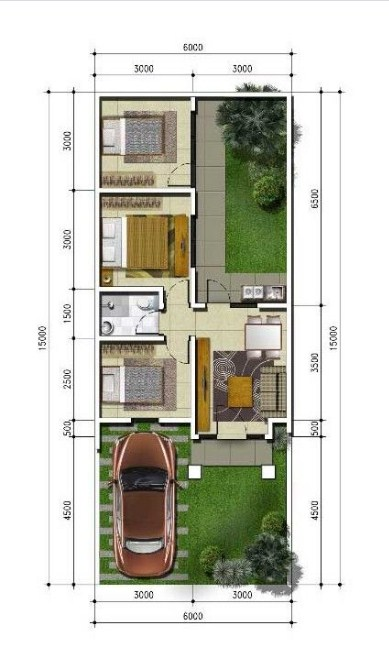 Desain Rumah 6x15 Sederhana