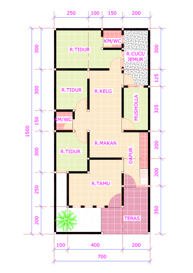 Contoh Denah Desain Rumah 7x15