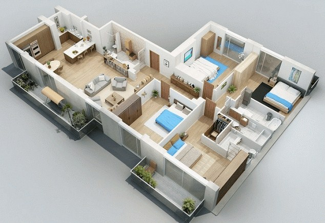 Denah Desain Rumah 1 Lantai 3D