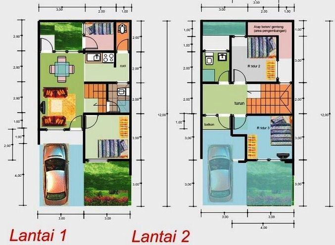 Desain Rumah Dua Lantai 6x12 Meter