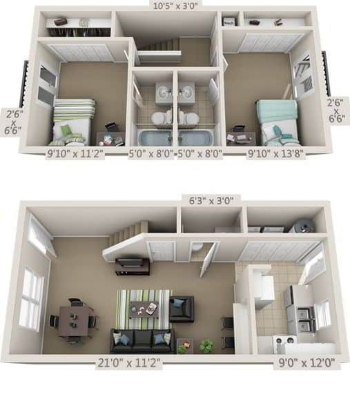 Desain Rumah 2 Kamar 2 lantai