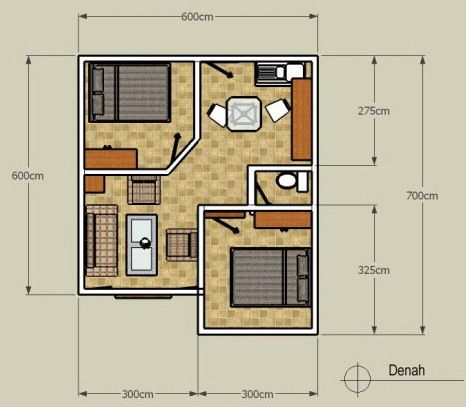 Desain rumah 2 Kamar type 36
