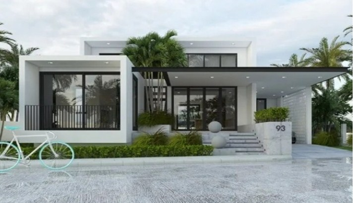 Desain Rumah 2 Lantai Mewah Minimalis Dengan Atap Rendah