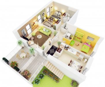 Desain rumah 3 kamar sederhana model light and fun