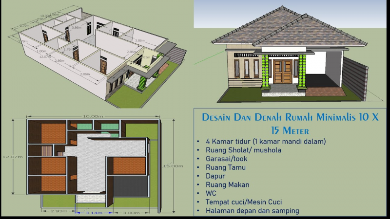 Contoh Gambar Desain Rumah 4 Kamar Tidur 1 Mushola