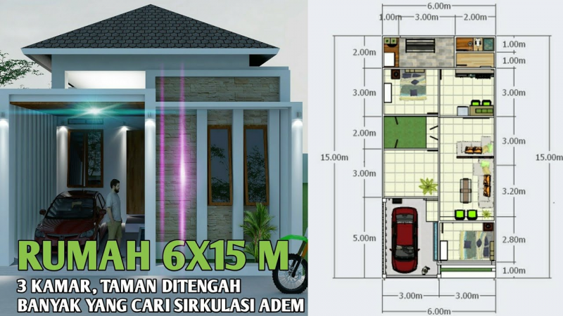 Desain Rumah 6x15 Alami