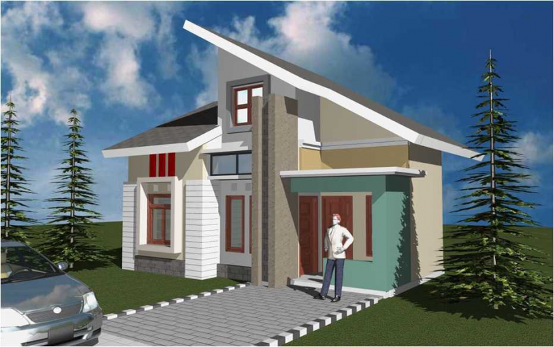 Rumah minimalis modern 1 lantai Atap Miring