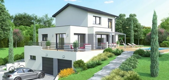 Desain Garasi tepat dibawah rumah pada tanah berundak