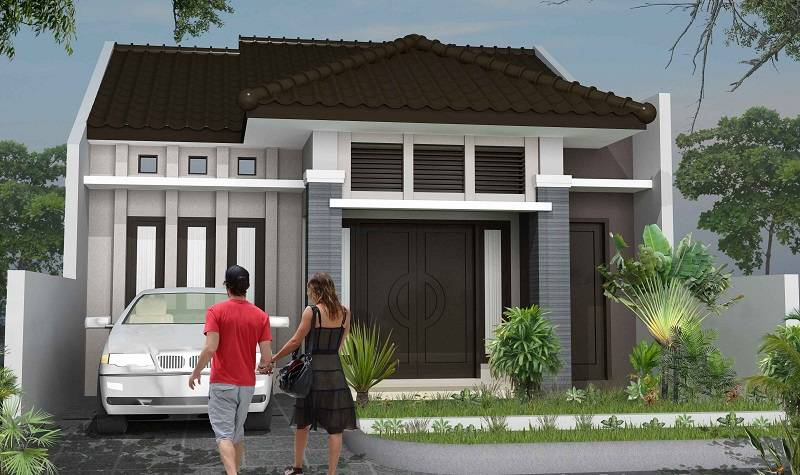 Desain rumah dengan atap segitiga depan dan Tumpang tindih miring
