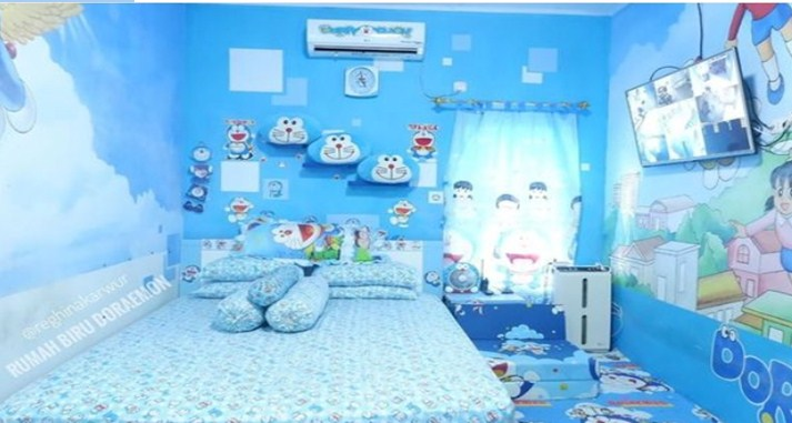 Inspirasi kamar tidur dengan tema baling-baling bambu Doraemon