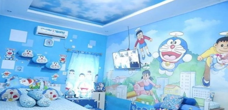 Kamar tidur anak dengan tema Doraemon yang menggemaskan