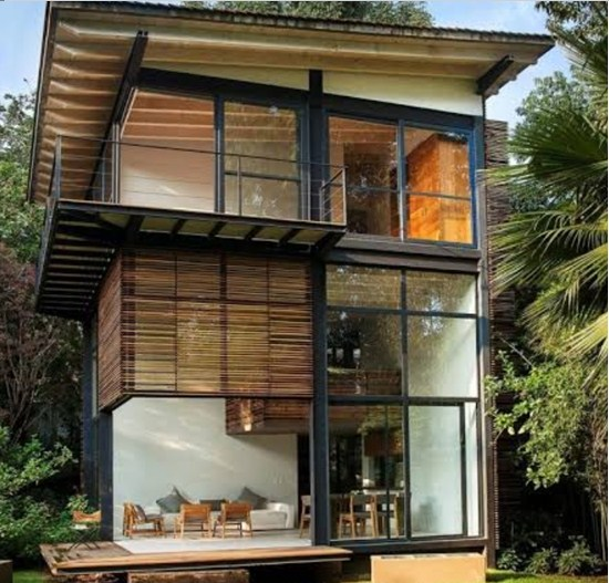 Desain Rumah kayu minimalis coklat lantai 3 type 36