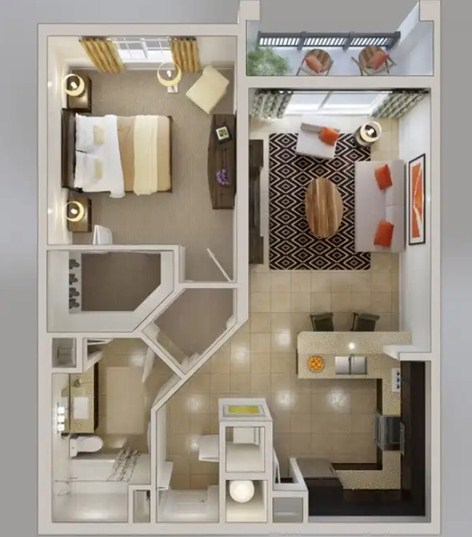 Desain Rumah Kecil Serba sekat persegi yang chic