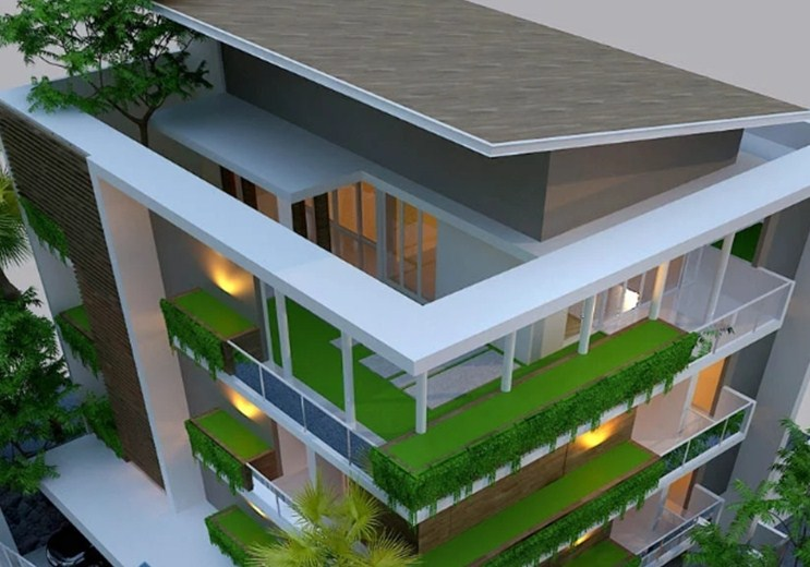 Desain Kost 3 Lantai Dengan Kavling Hoek