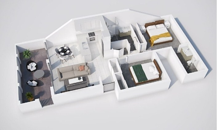 Desain Rumah Memanjang 2 Kamar Tidur