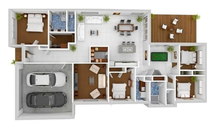 Desain Rumah Memanjang 4 Kamar Tidur