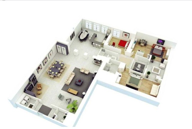 Arsitek Desain leter L 2 Kamar