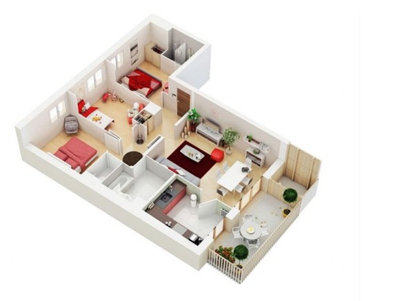 Konsep Desain leter L 2 Kamar