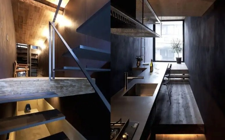 Desain Rumah Lahan Sempit Memanjang Dengan Penggunaan Atap yang Tinggi