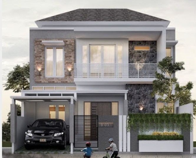 Desain Rumah Lantai 2 di Atas Tanah Lebar