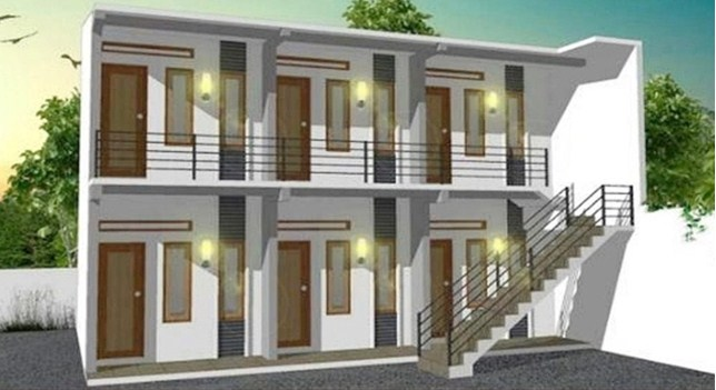 Desain Rumah Kost 2 Lantai Tangga Di Bagian Luar