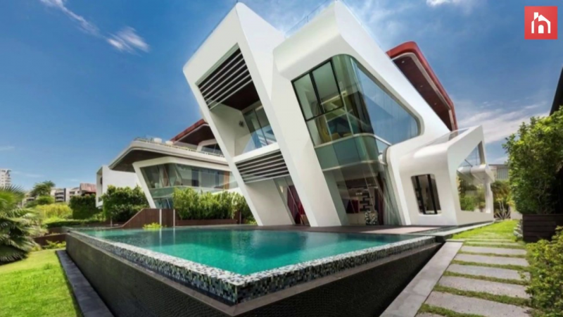 Desain Rumah Mewah 3 Lantai Dengan Kolam Renang Modern Minimalis