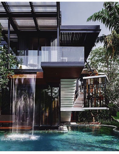 Desain Rumah Super Mewah Dengan Air Terjun