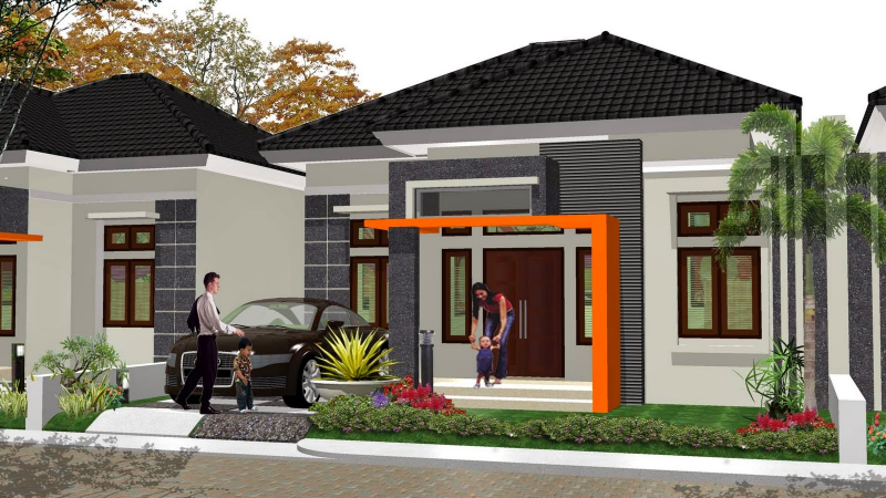 Desain Rumah Minimalis Tampak Depan Dengan Batuan Alam Dan Taman Kecil