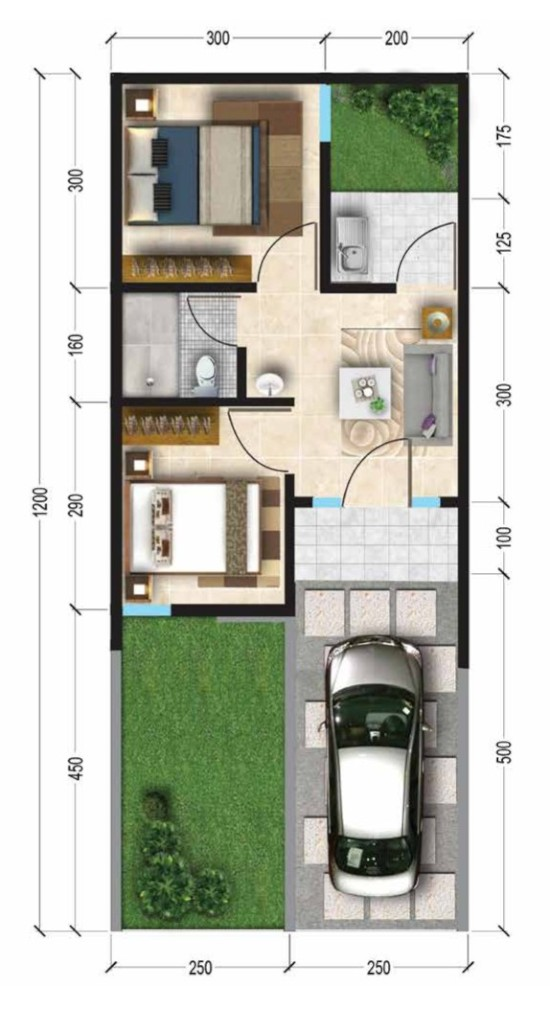 Desain Rumah Ukuran 5x12 1 Lantai Model Kekinian