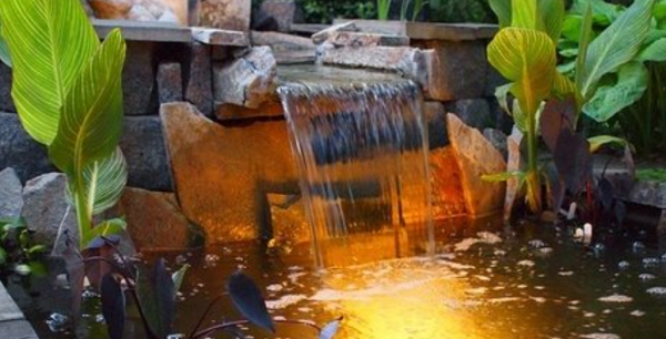 Kolam ikan mini dengan lampu bawah air