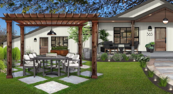 Halaman depan dengan pergola