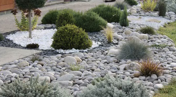 Halaman depan dengan taman batu