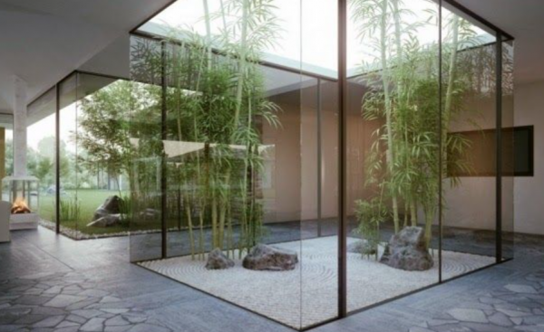 Taman dalam rumah dengan tanaman bambu