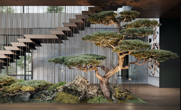 Taman dalam rumah dengan tanaman bonsai